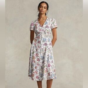 POLO RALPH LAUREN Nea Floral Linen Midi Dress Sz 2 Ethereal Coquette